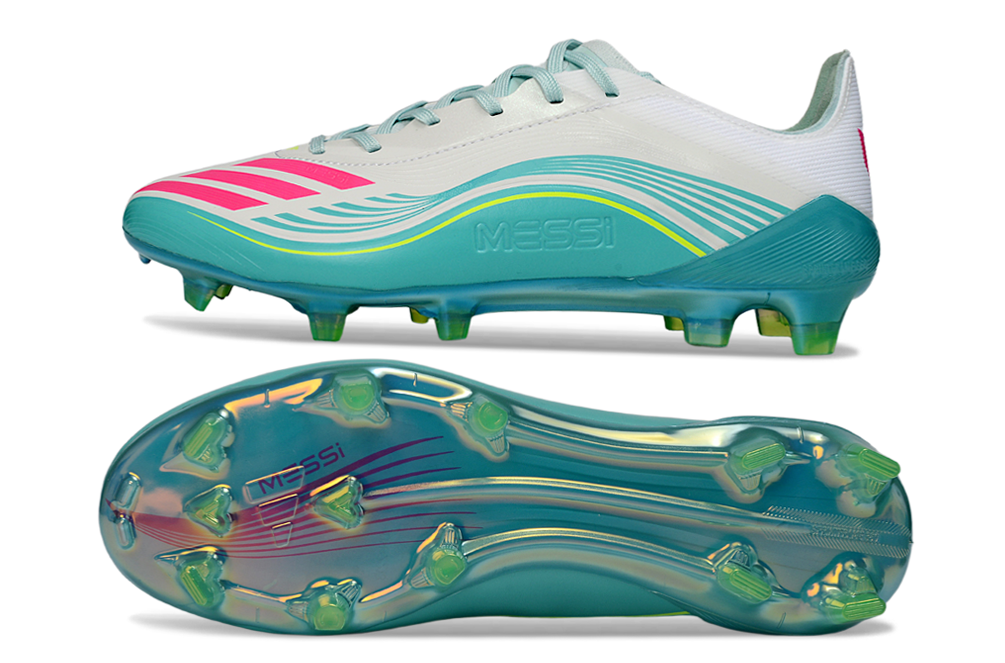 adidas F50 Messi TF – Turf Football Shoes | White / Turquoise / Pink - נעליי אדידס